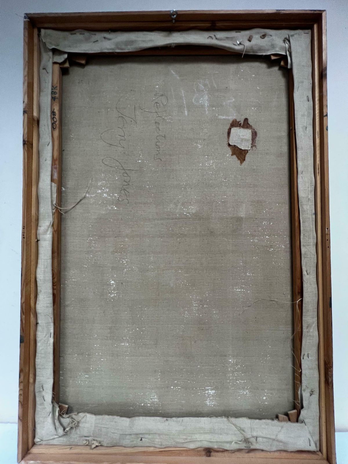 photo for sale Jerry Joneshuge 1970's British Surrealist Abstract Signed Oil Male Figures Through Window