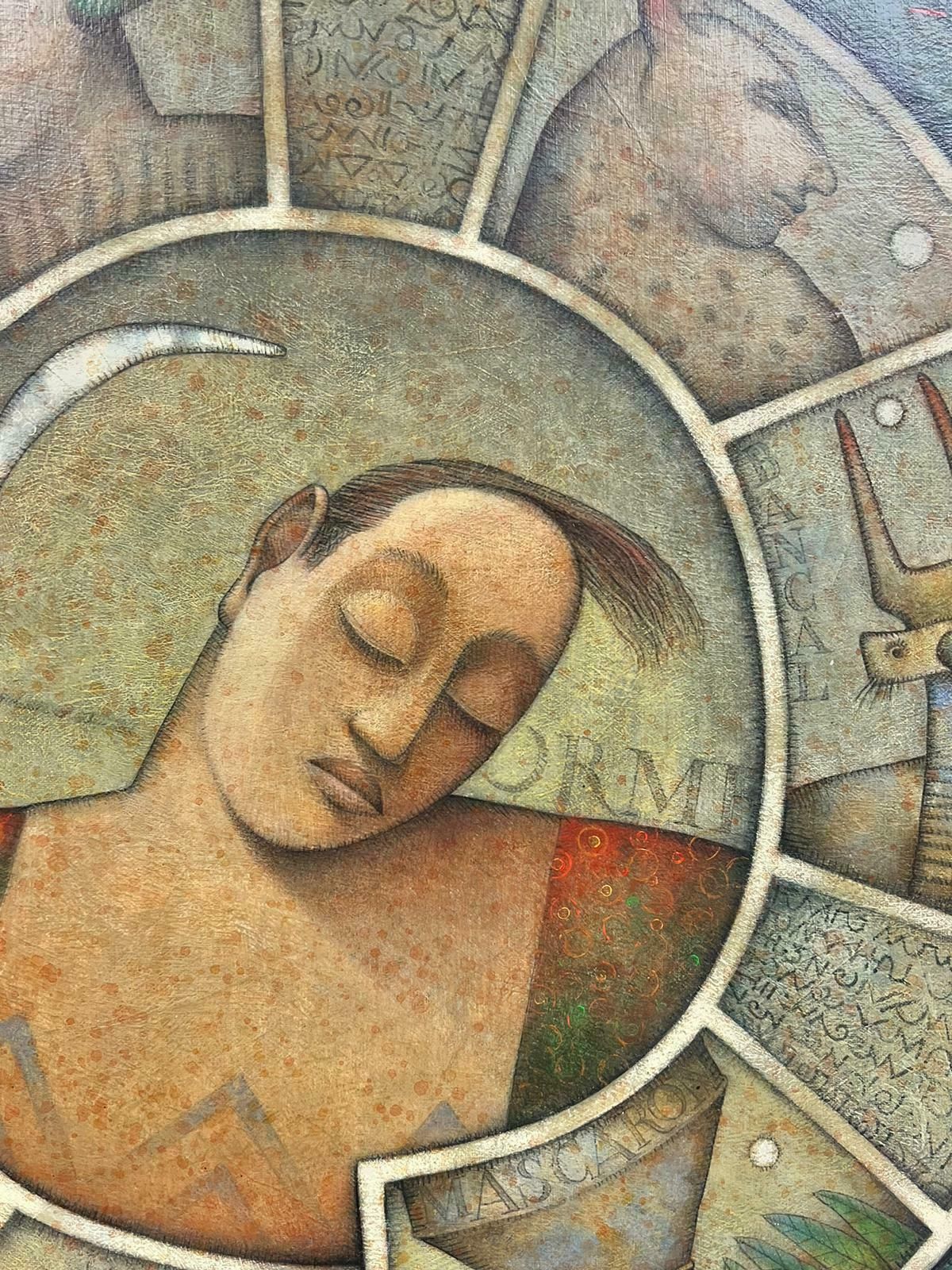 French School1990's French Surrealist Signed Painting Figurative Fantasy Circular Themed 1993 photo 2045.0