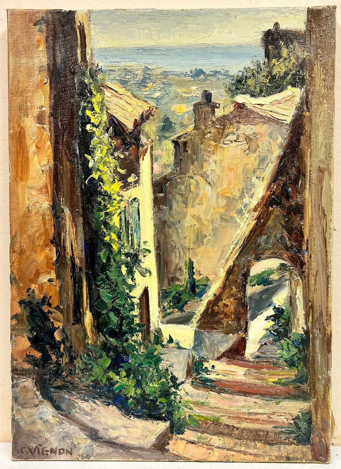 Josine Vignoncagnes Sur Mer Old Town Overlooking Sea French Post Impressionist 1960's photo furniture