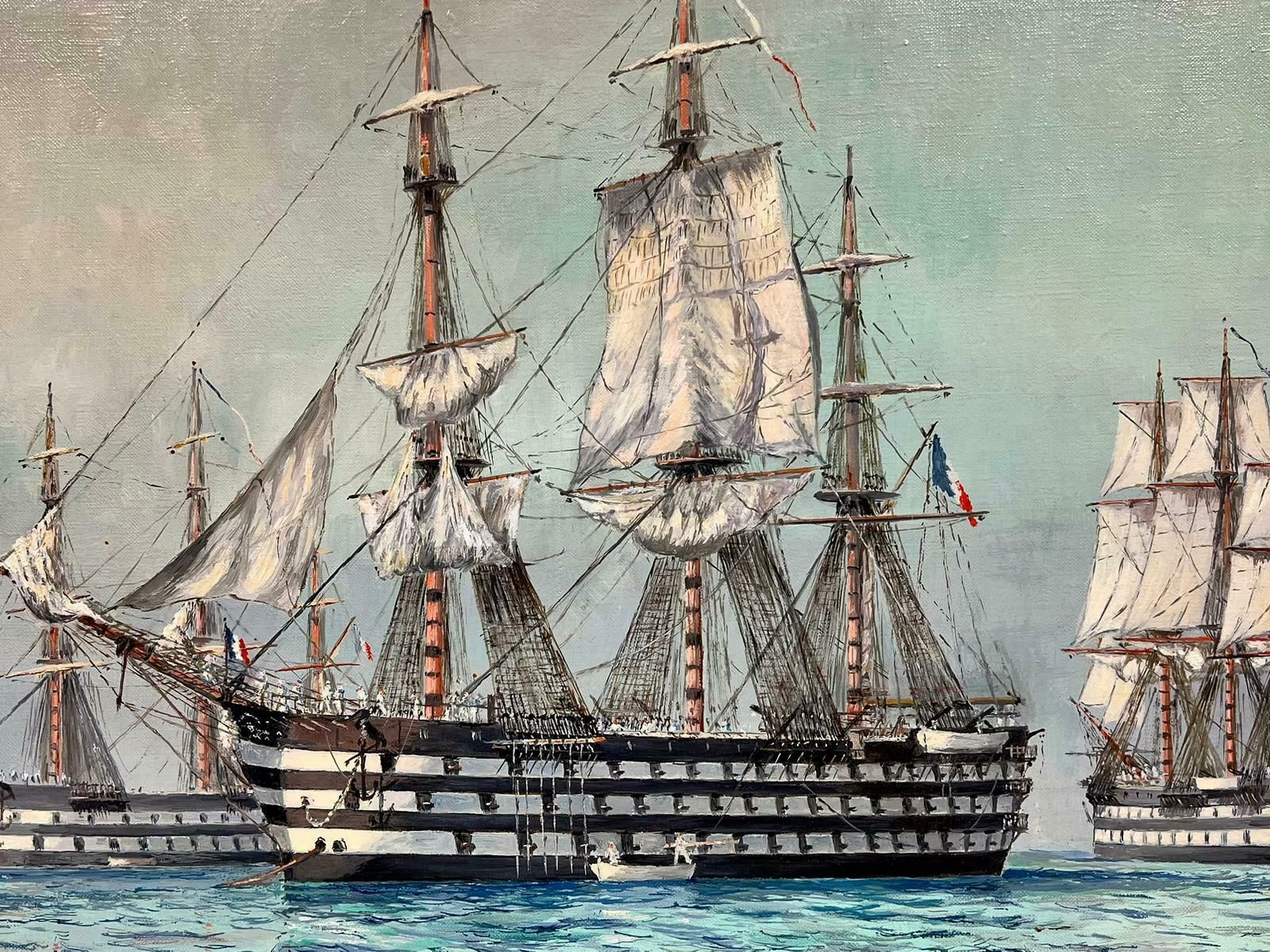 Eug.Mauviefine Napoleonic Wars Period French Tall Ships At Sea, Signed Oil On Canvas photo furniture