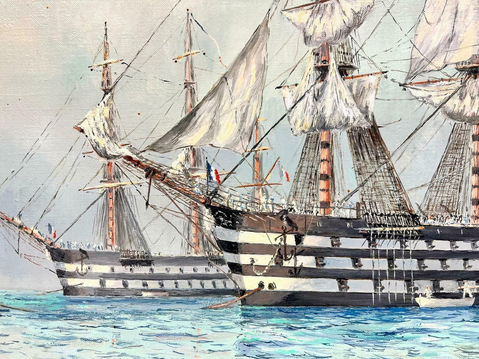 Eug.Mauviefine Napoleonic Wars Period French Tall Ships At Sea, Signed Oil On Canvas photo vinterior