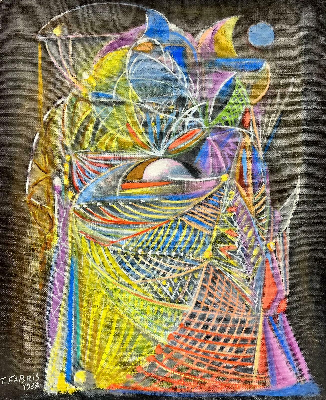 French Abstractlarge 1980's French Abstract Surrealist Original Oil Amazing Bright Colors1984