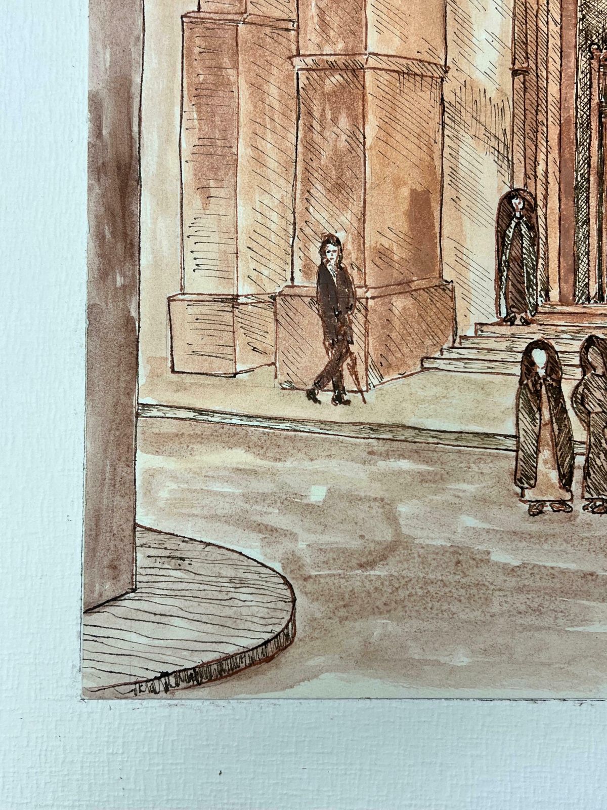 Bernard Labbe1950's Modernist/ Cubist Painting   Figures At French Cathedral1950's photo 460.0