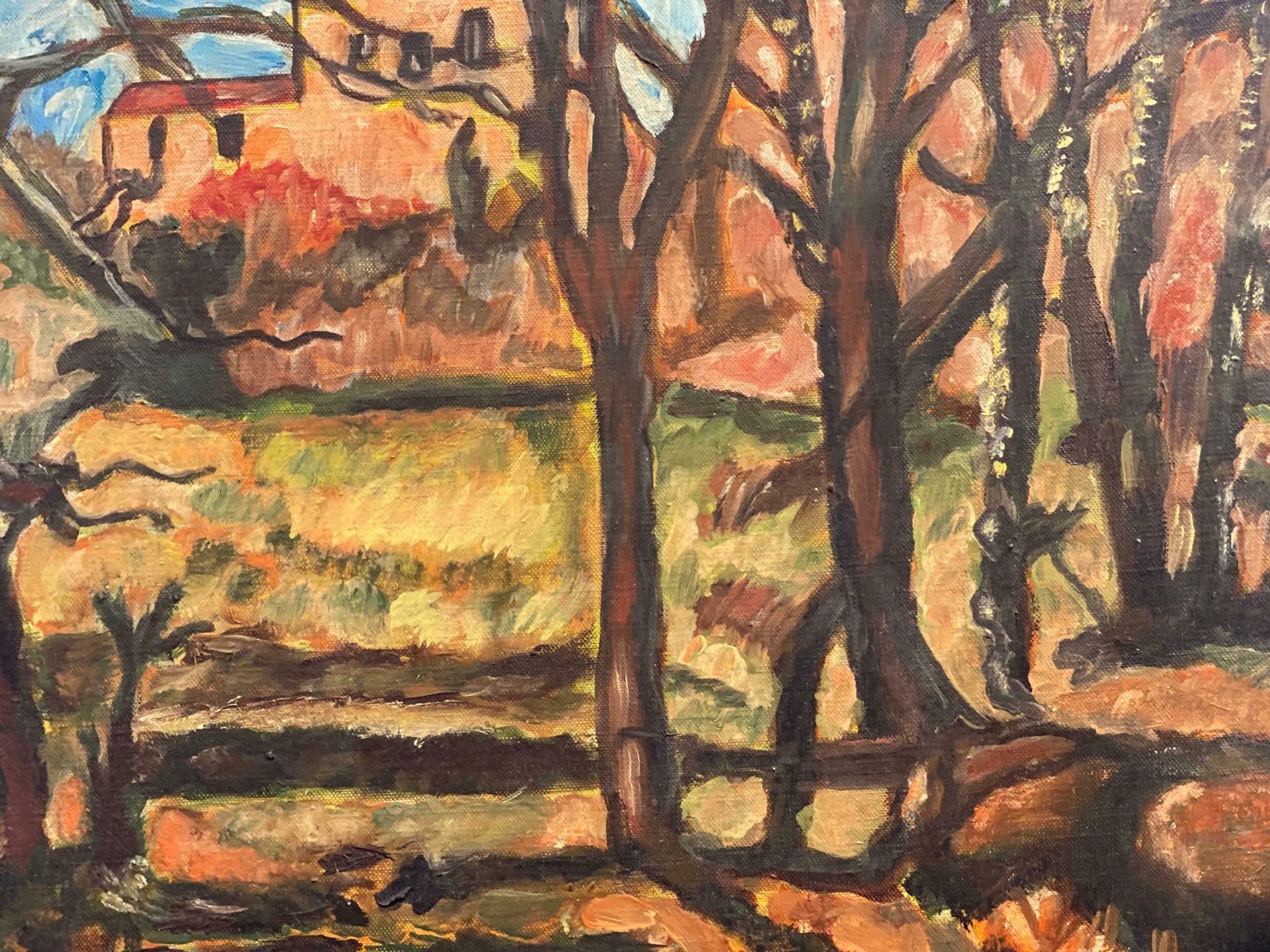 French Post Impressionistfrench Post Impressionist Oil After Cezanne Houses In Winter Woodland Landscape photo 1227.0
