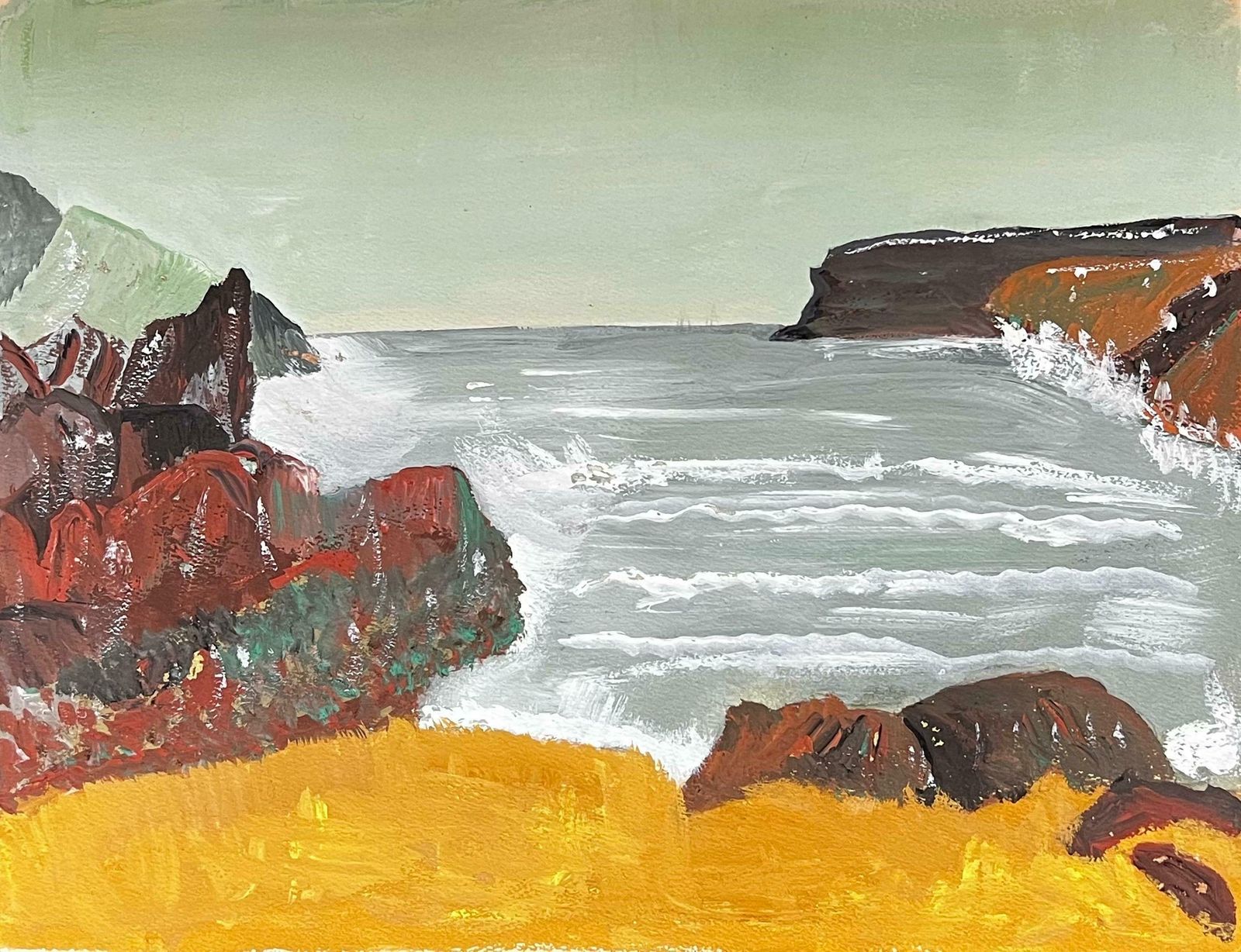 Bernard Labbe1950's Modernist/ Cubist Painting   Crashing Wave Landscape1950's