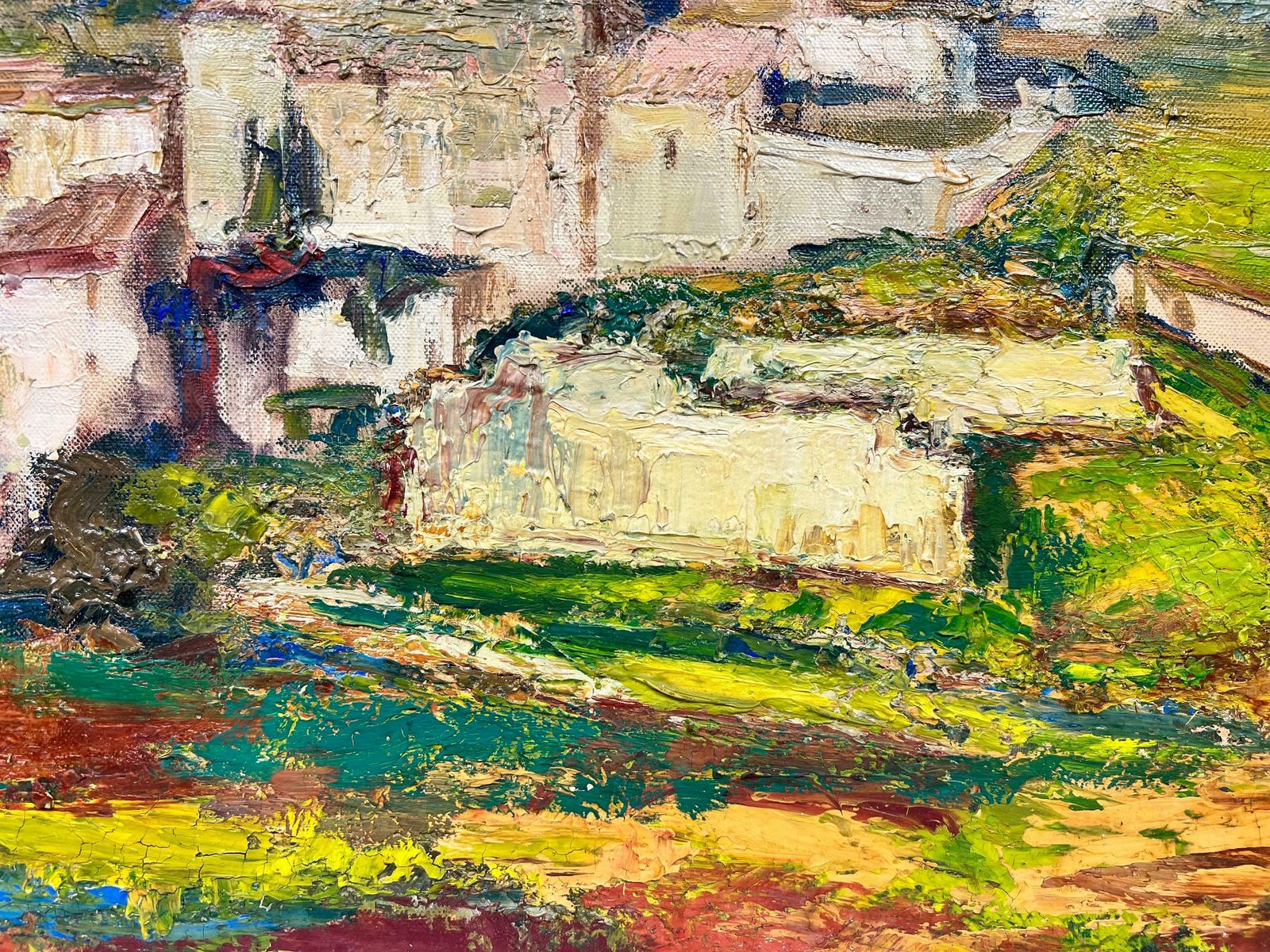 Josine Vignonvillage In Provence Landscape Signed Thick Impasto French Oil1960's photo Art