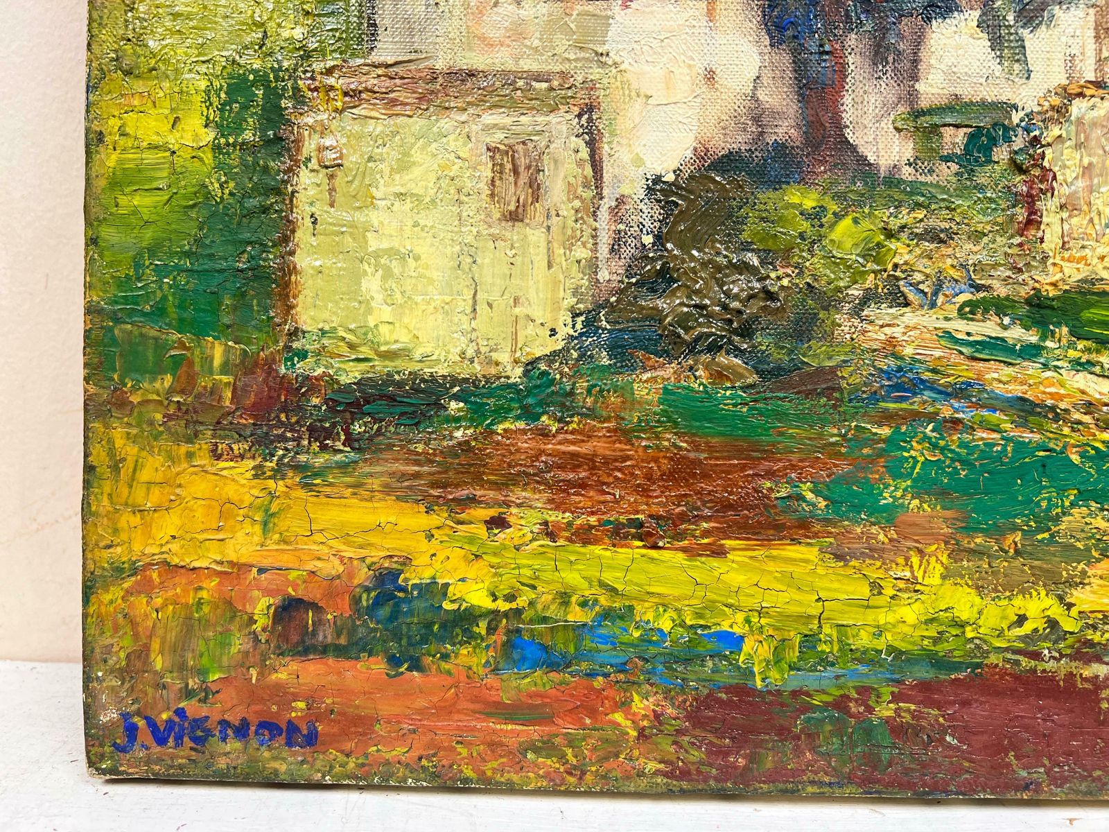 Josine Vignonvillage In Provence Landscape Signed Thick Impasto French Oil1960's photo 1789.0