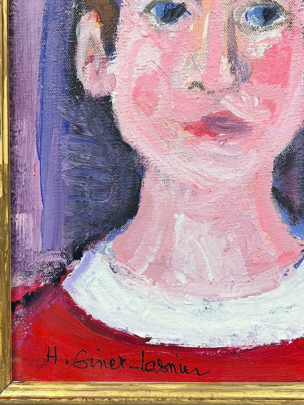 Huguette Ginet Lasnier French Modernist Painting Portrait Of Boy In Red Jumperc. 2000's photo Art