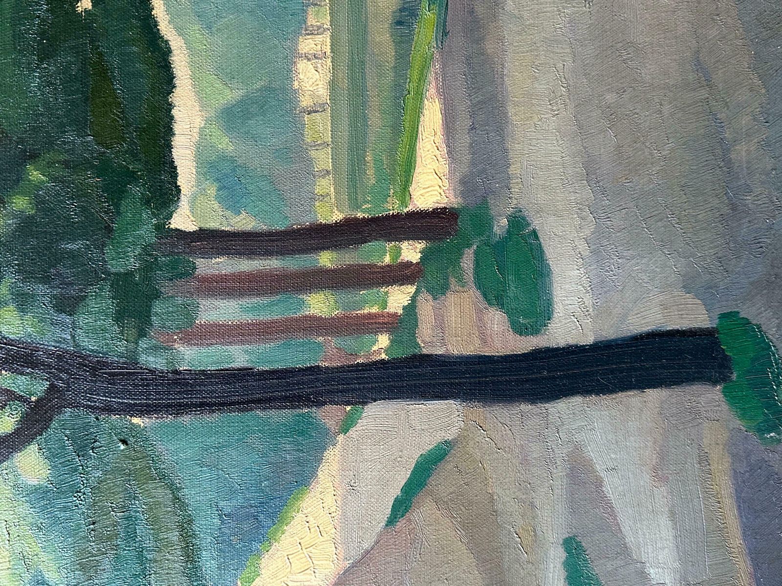 F. Bellenotmid 20th Century French Signed Oil Moody Atmospheric Green River Landscape Town1950's photo 1017.0