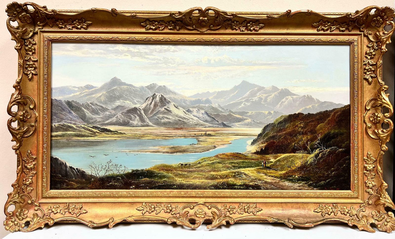 Charles Leslievery Fine Victorian Scottish Signed Oil Painting Panoramic Loch Scene Mountainsc. 1875