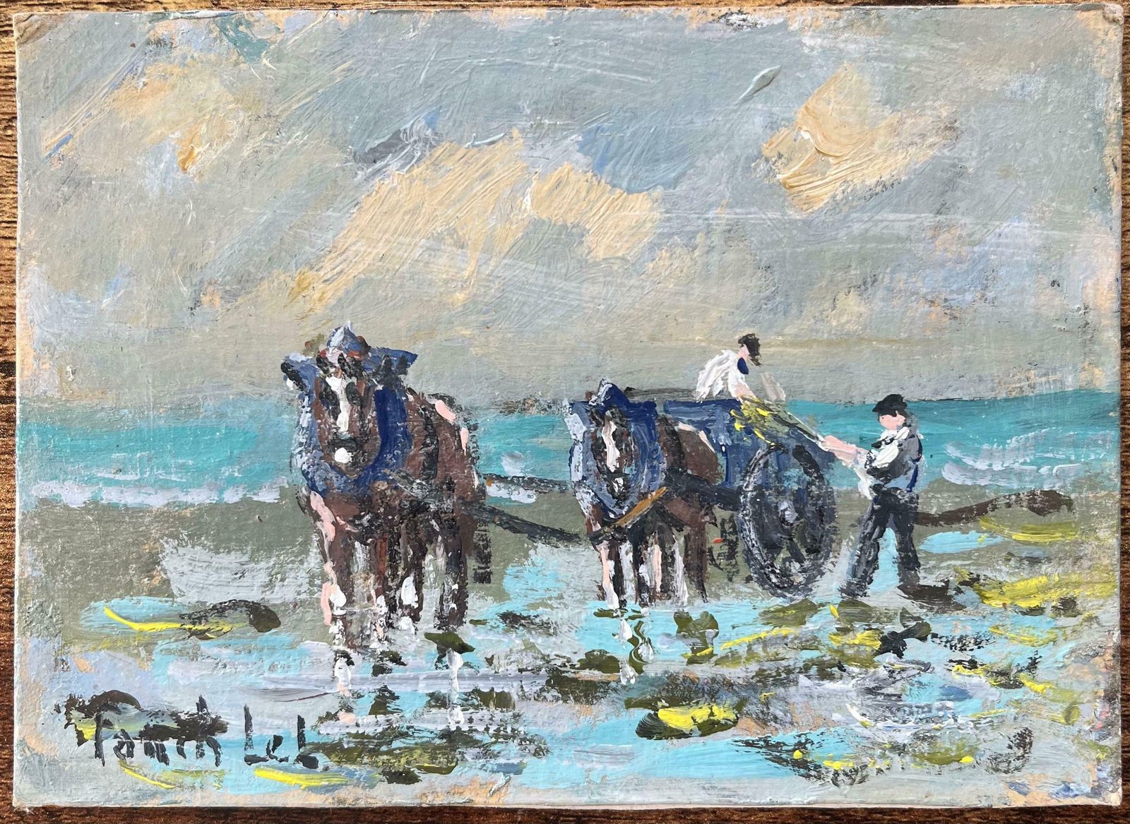 Fanch Lelfrench Impressionist Oil Painting Of Traditional Seaweed Harvesting Scene2007 photo furniture