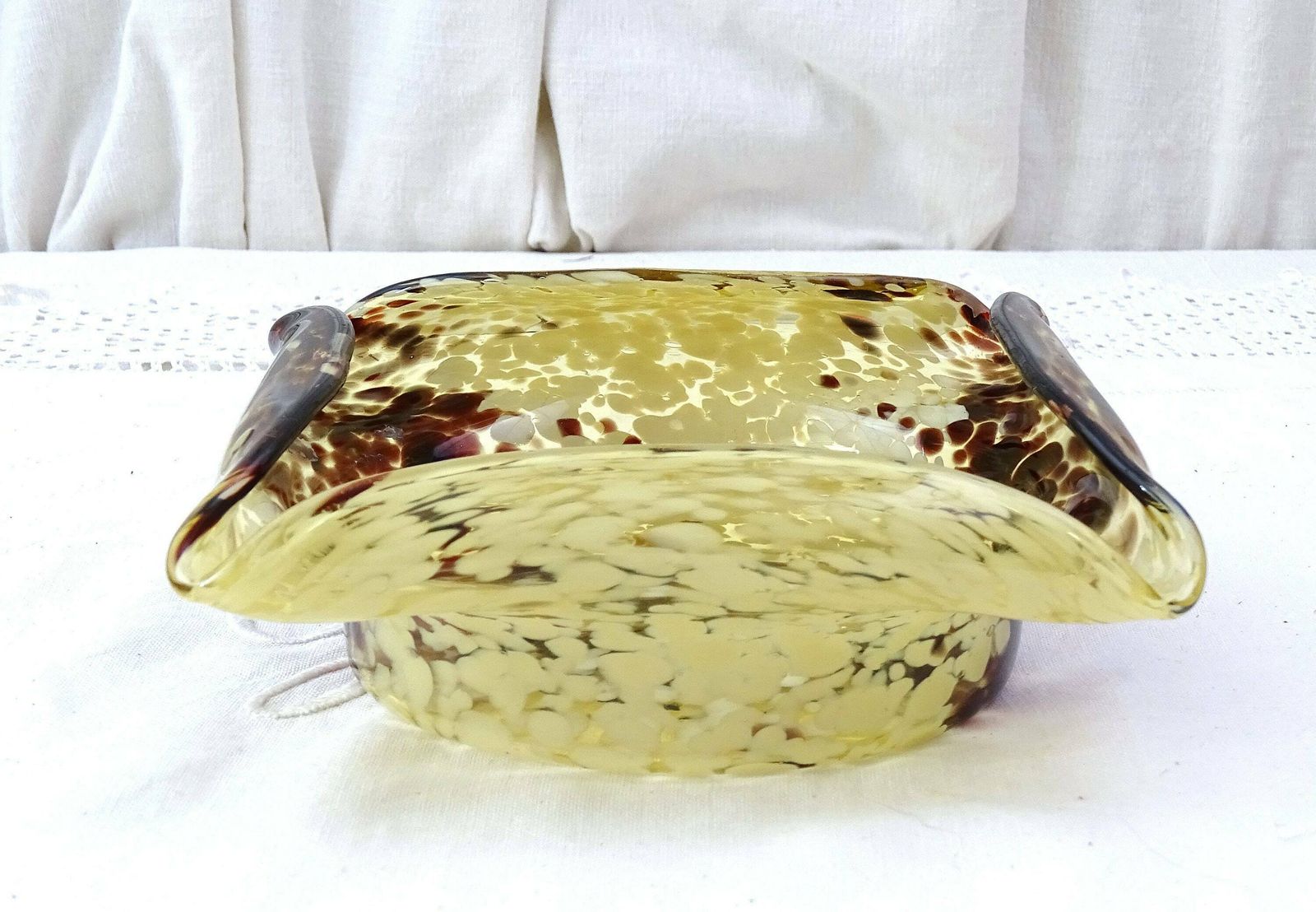Antique French Art Nouveau Speckled Crystal Art Glass Bowl Candle Holder In Style Of Ernest Baptiste Leveille François Eugène Rousseau photo furniture