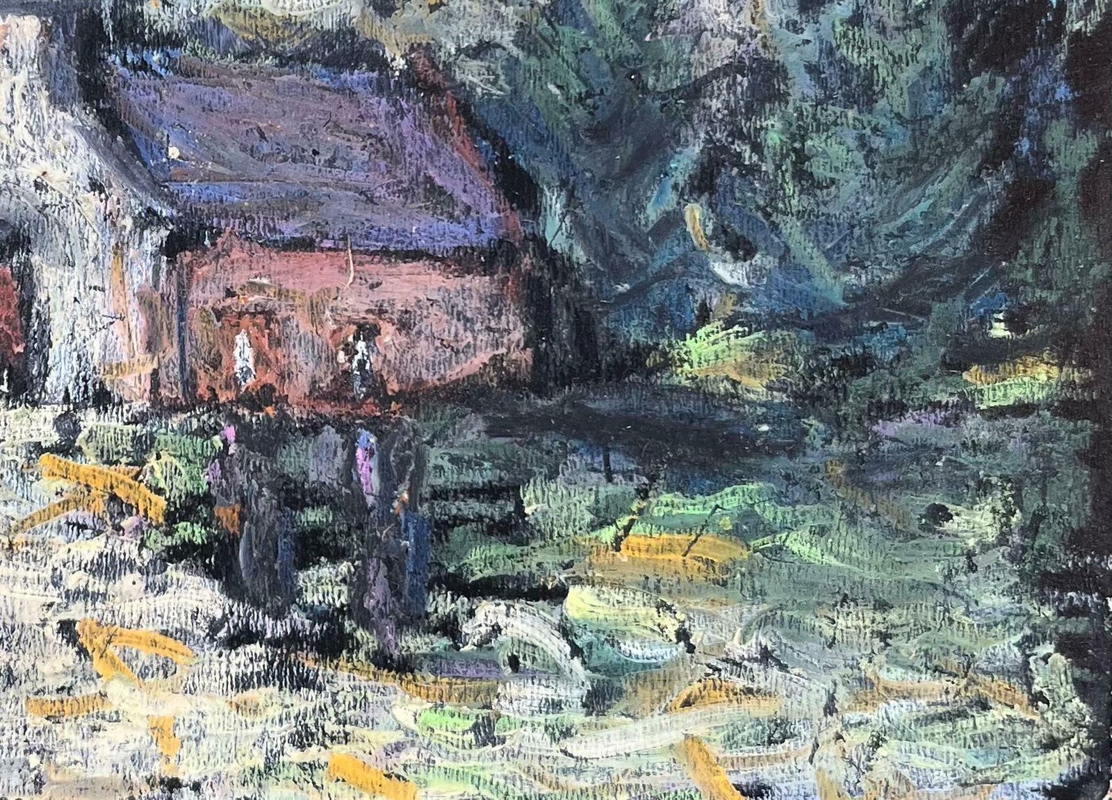 Fanch Lelfrench Impressionist Oil Painting Of French Chapel In A Forested Landscape20th Century photo for sale