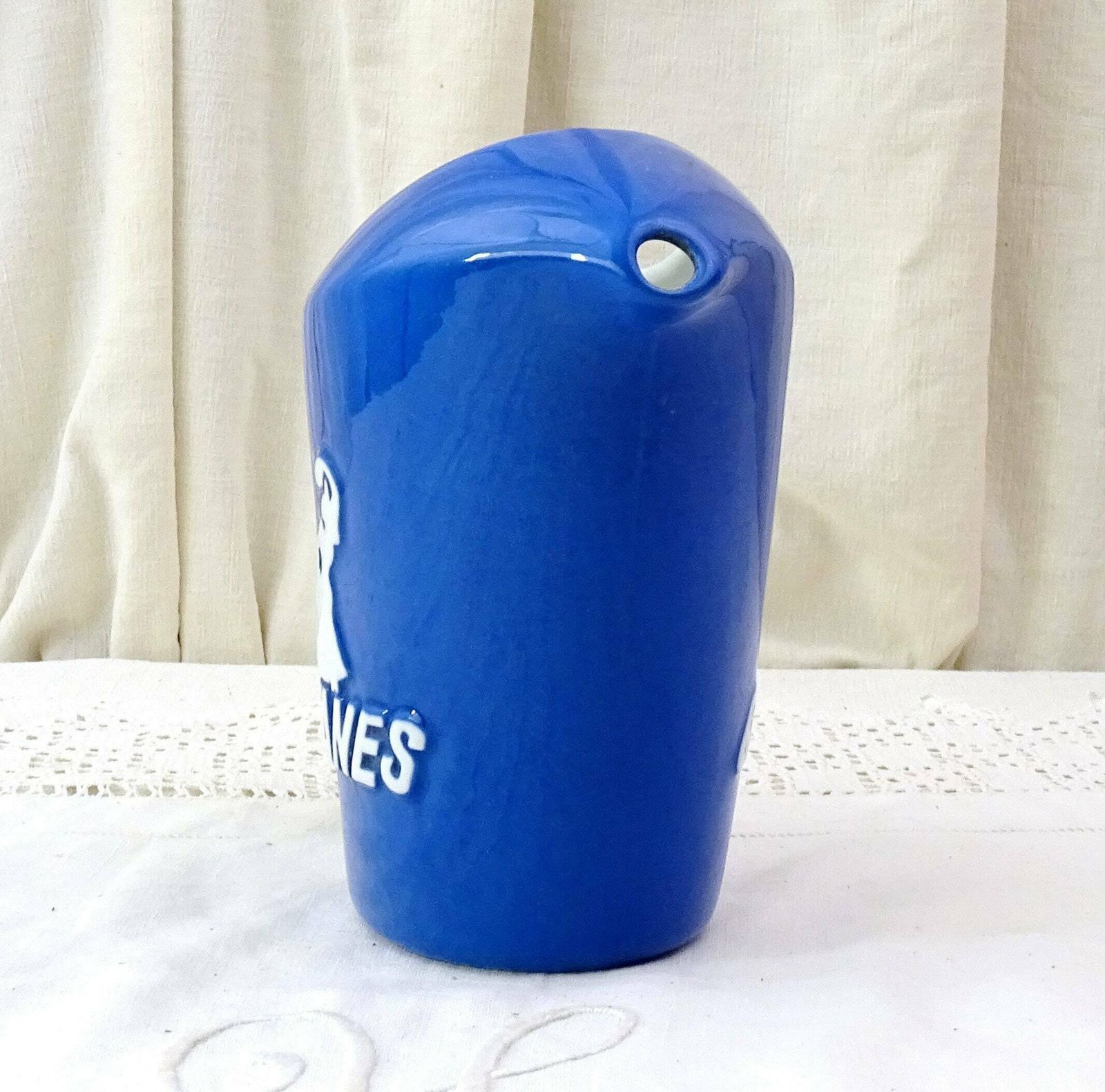 Vintage French 1950s Gitanes Cigarette Promotional Bistro Bar Cafe Water Pitcher Blue And White, Retro Mid Century Modern Advertising Jug photo Home Decor