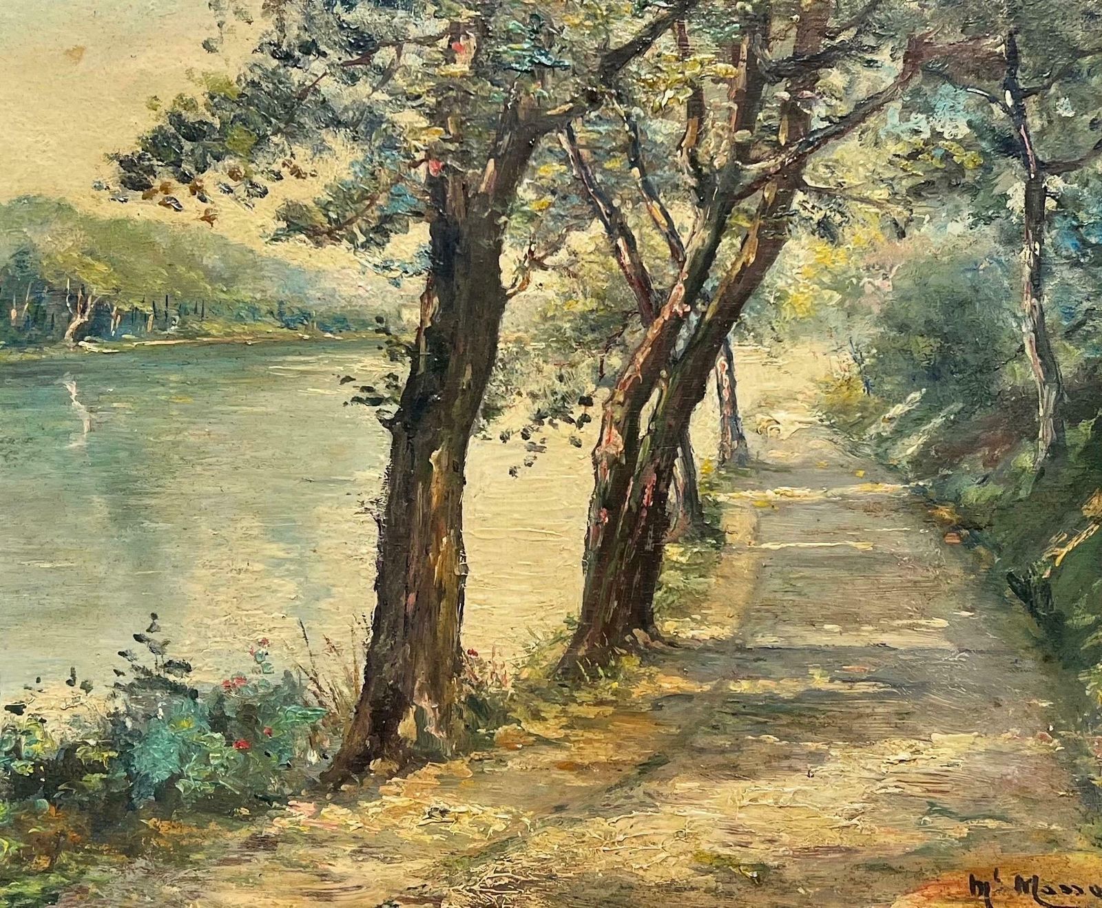 Mid Century Frenchbeautiful 1950's French Signed Oil Dappled Light Riverside Pathway, Framed photo furniture