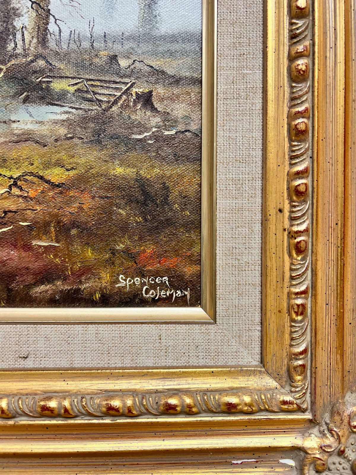 Spencer Colemanrural English Landscape Sunrise With Plough Horse, Farmer & Dog, Signed Oil photo Art