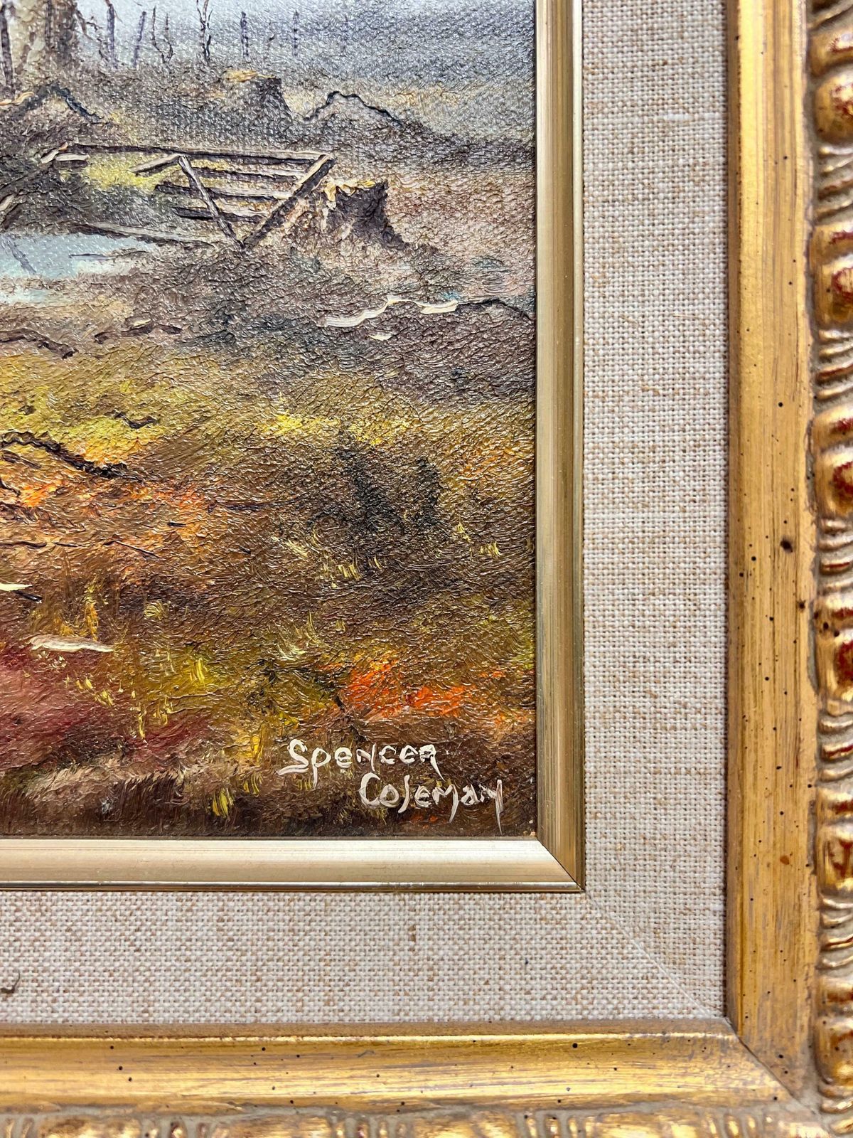 Spencer Colemanrural English Landscape Sunrise With Plough Horse, Farmer & Dog, Signed Oil photo buy