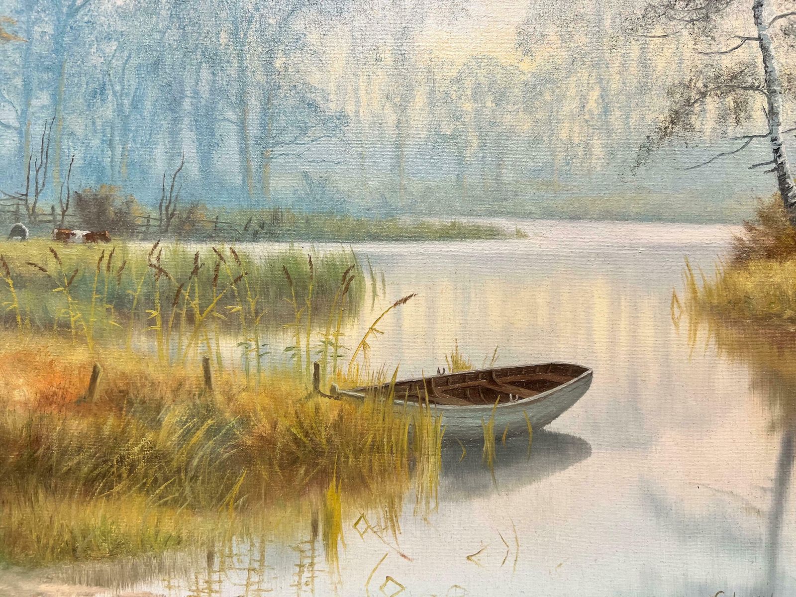 Spencer Colemansunrise Over Tranquil River Landscape With Cattle Grazing In Meadows English Oil photo vinterior