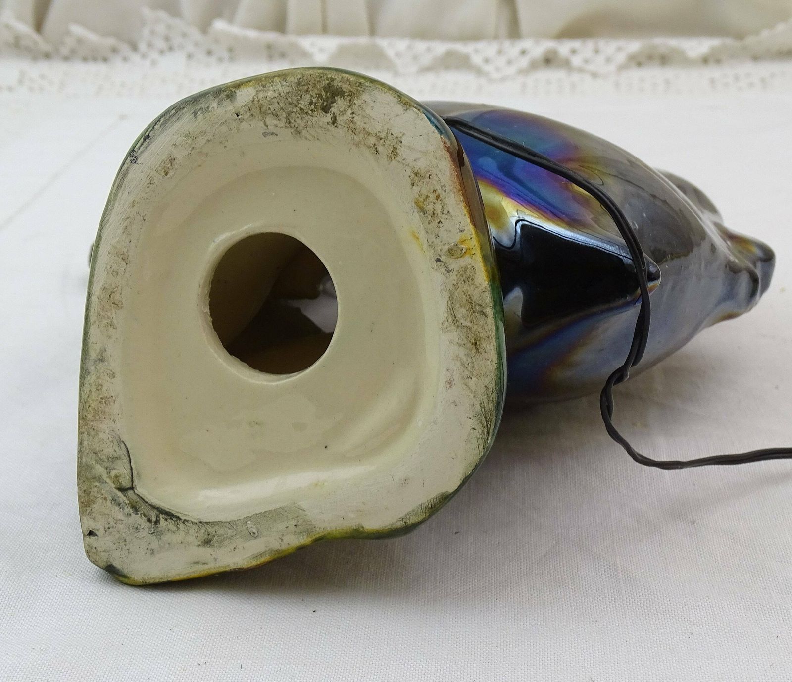 French Vintage Mid Century Vallauris Table Lamp Fish, Retro 1960s Monaco Encrusted Light, Kitsch Fun Novelty Zoomorphic Seaside Lighting photo vinterior