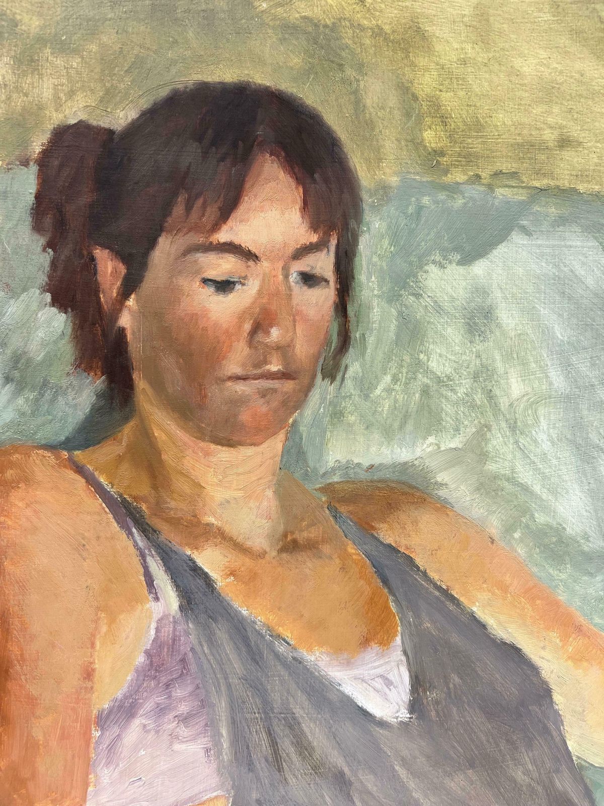 English Impressionist1960s English Impressionist Oil Young Lady Slumped In Chairc. 1960 photo for sale