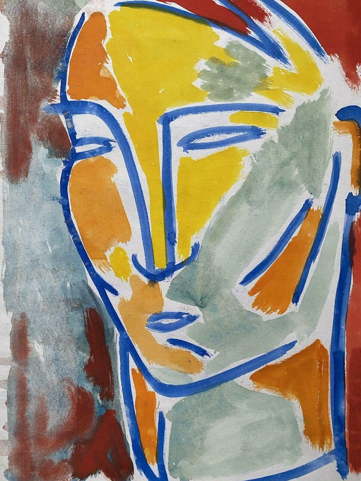 Jean Marcjean Marc (1949 2019) 20th Century French Modernist Painting   Portrait Of Facec. 1980's photo furniture