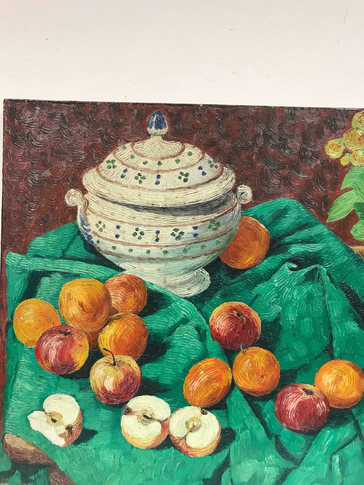 20th Century French Schoolmid Century French Post Impressionist Signed Oil Apples On Green Table Interior photo buy