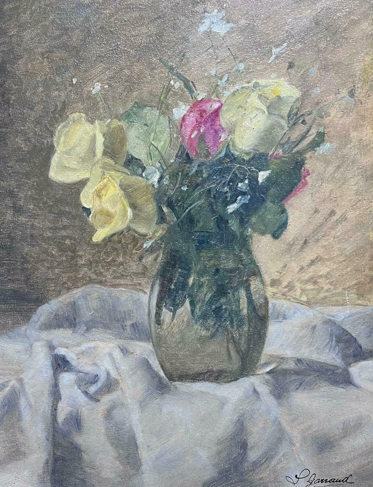 Leon Garraudfine French Still Life Oil Painting Bouquet Of Roses In Vase Signed Original photo furniture