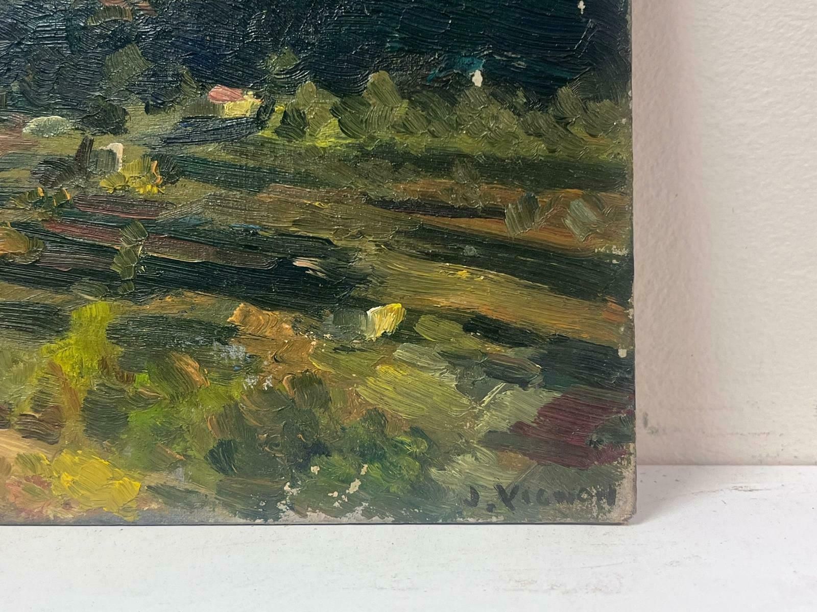 Josine Vignon1950s French Post Impressionist Green Landscape Distant View Over Fields1950s photo for sale