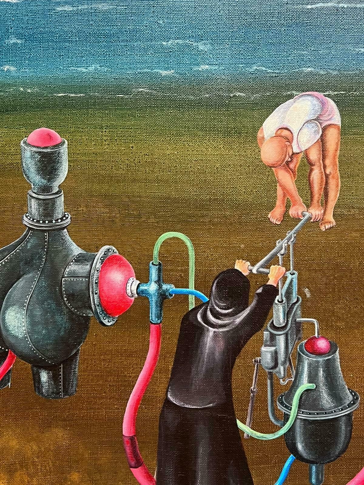 French School1970's Large French Surrealist Oil Painting Figures On The Beach1975 photo 2454.0