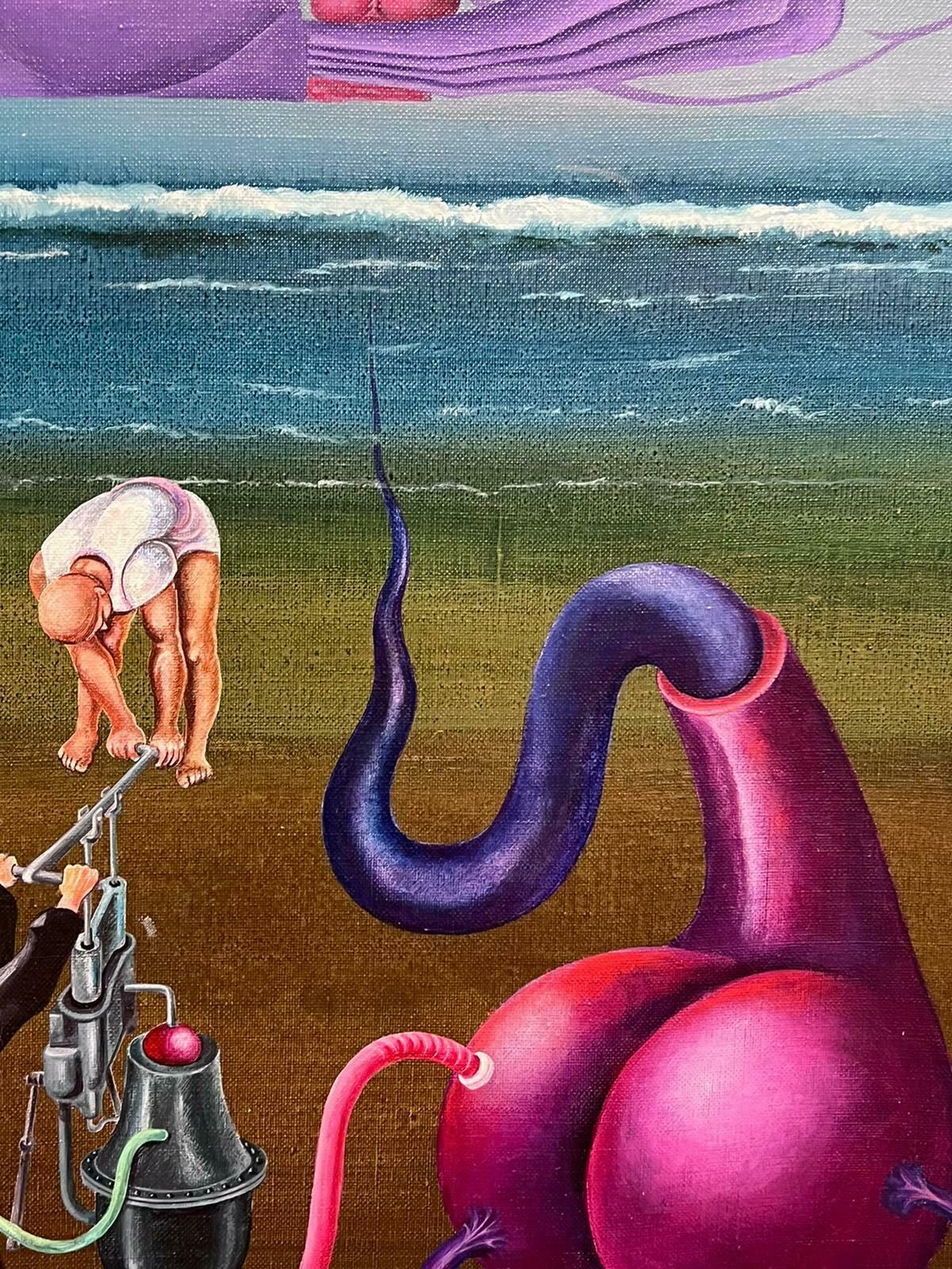 French School1970's Large French Surrealist Oil Painting Figures On The Beach1975 photo vinterior