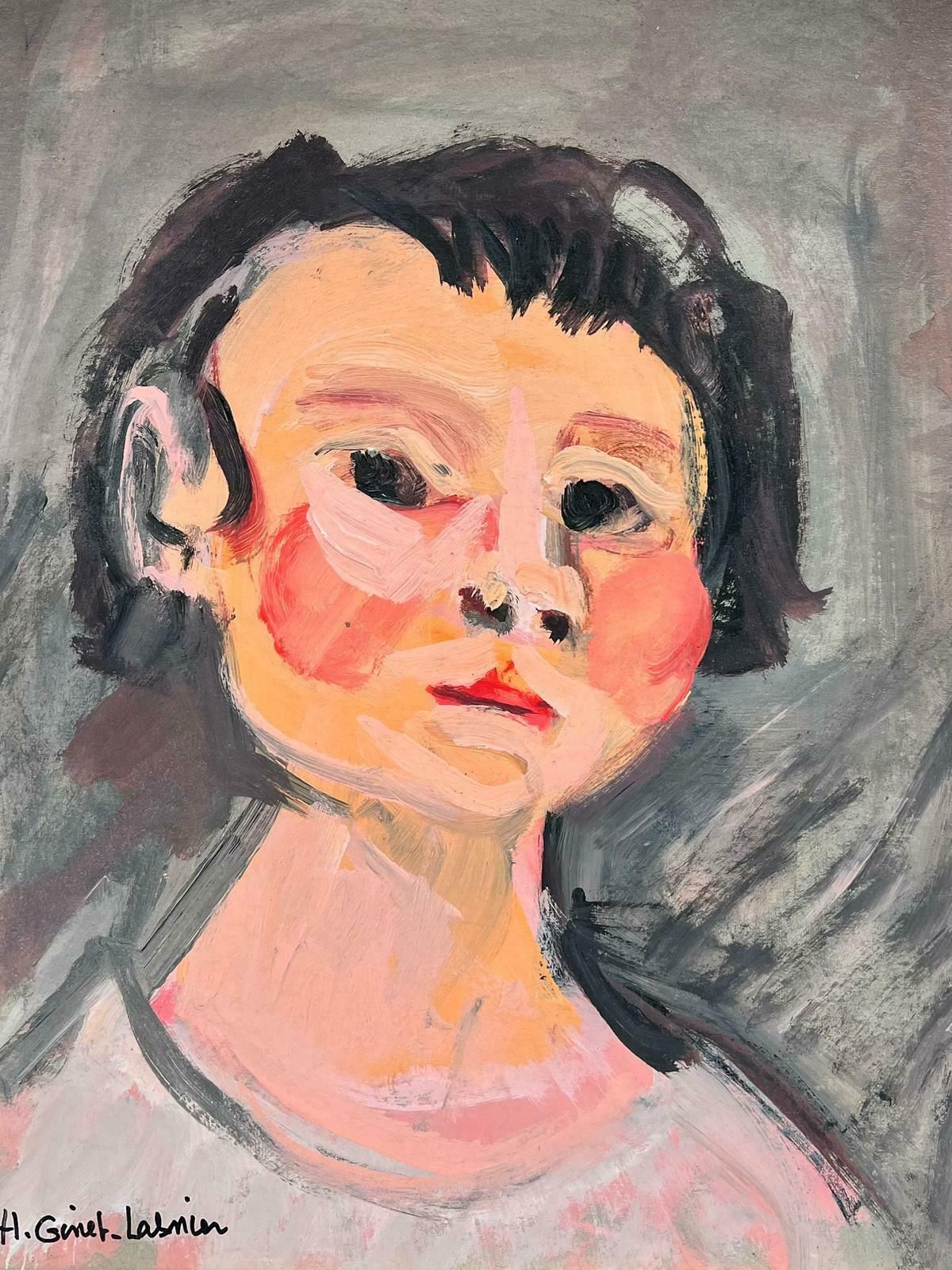 Huguette Ginet Lasnier Signed French Contemporary Painting Portrait Of Rosy Cheeked Womanc. 2000's photo furniture