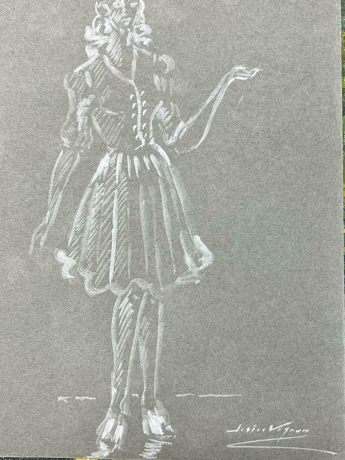 Josine Vignon1950’s Fashion Illustration Original Drawing Of A Posed Lady In White1960's photo furniture