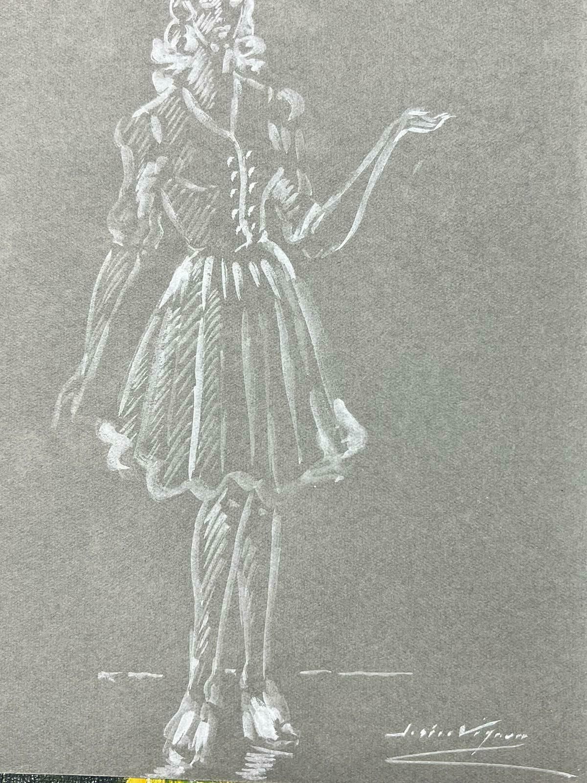 Josine Vignon1950’s Fashion Illustration Original Drawing Of A Posed Lady In White1960's photo for sale