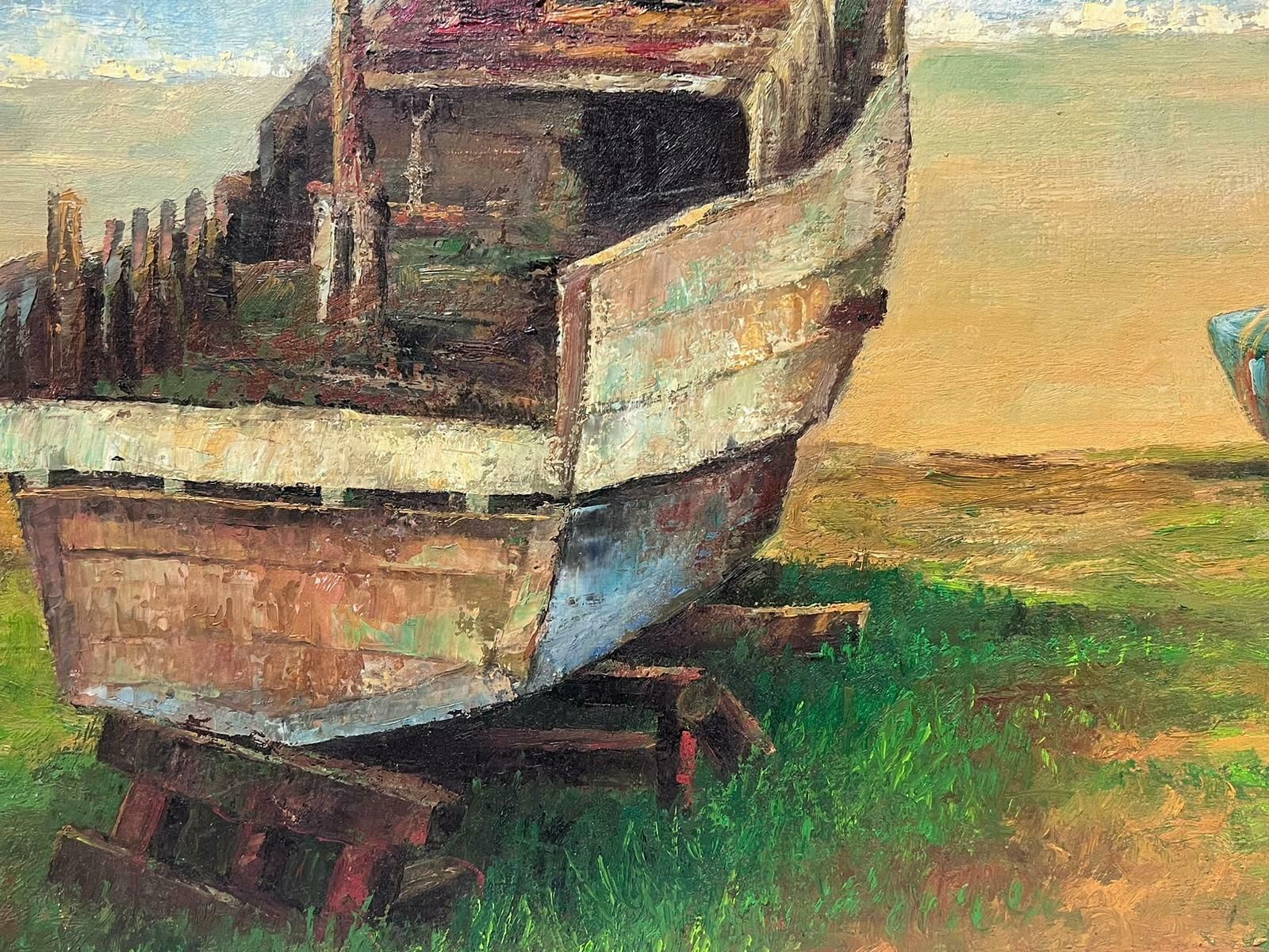 French Schoollarge 20th Century French Post Impressionist Signed Oil Painting Boats On Beach photo 1023.0