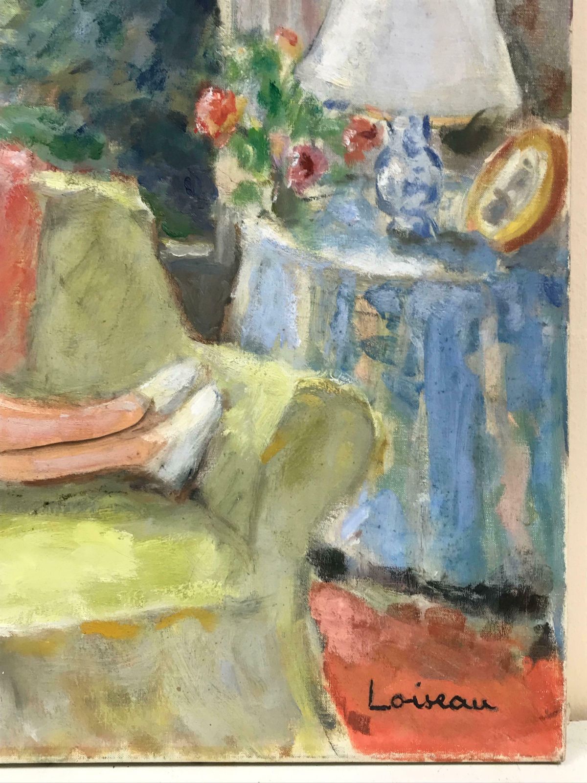 20th Century French Schoollady Sitting In Interior Reading Book Window Overlooking Provence Landscape, Oil photo 1431.0