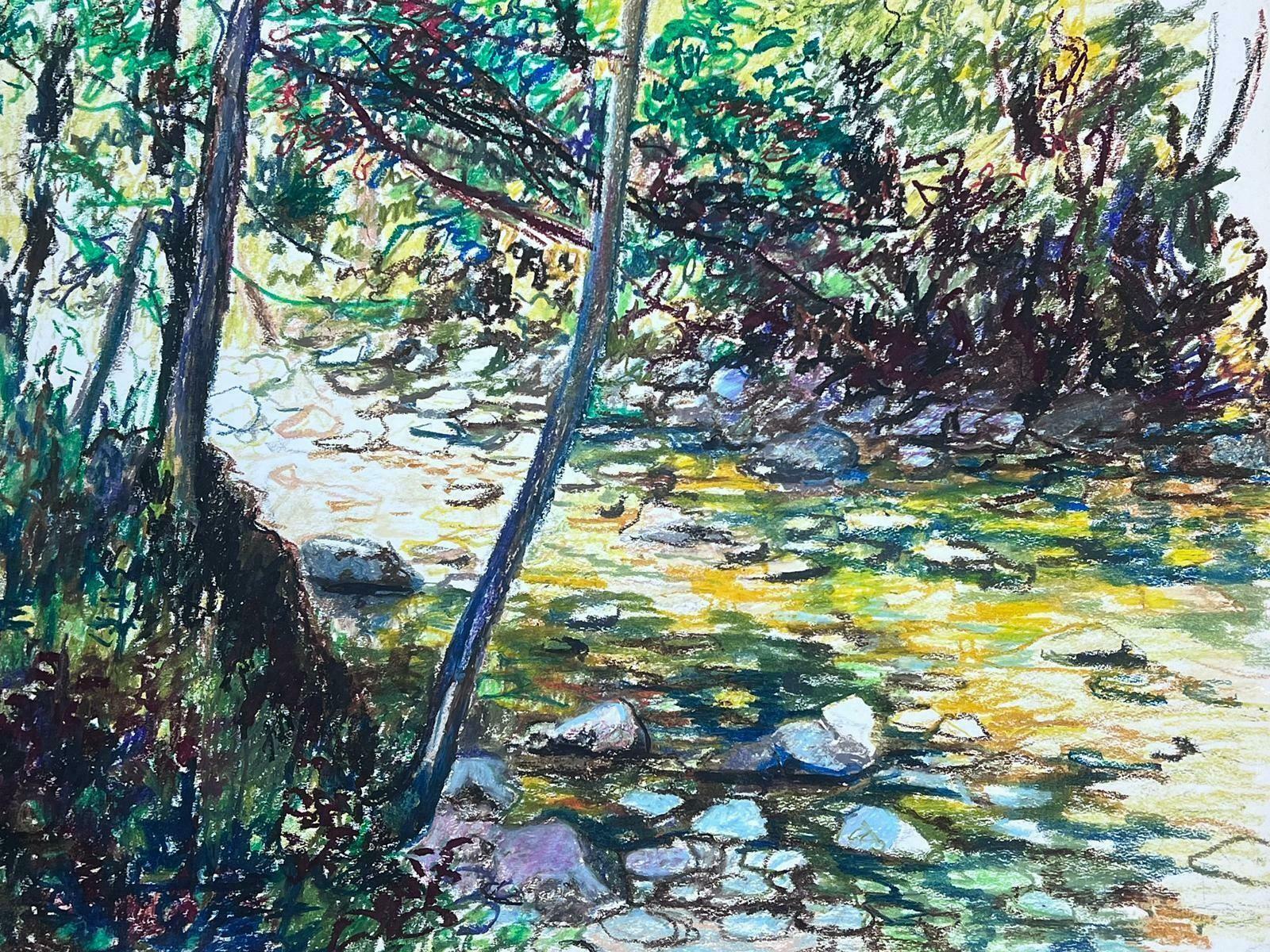 Josine Vignonmid Century French Original Pastel Painting A Summers Stream1950s photo furniture