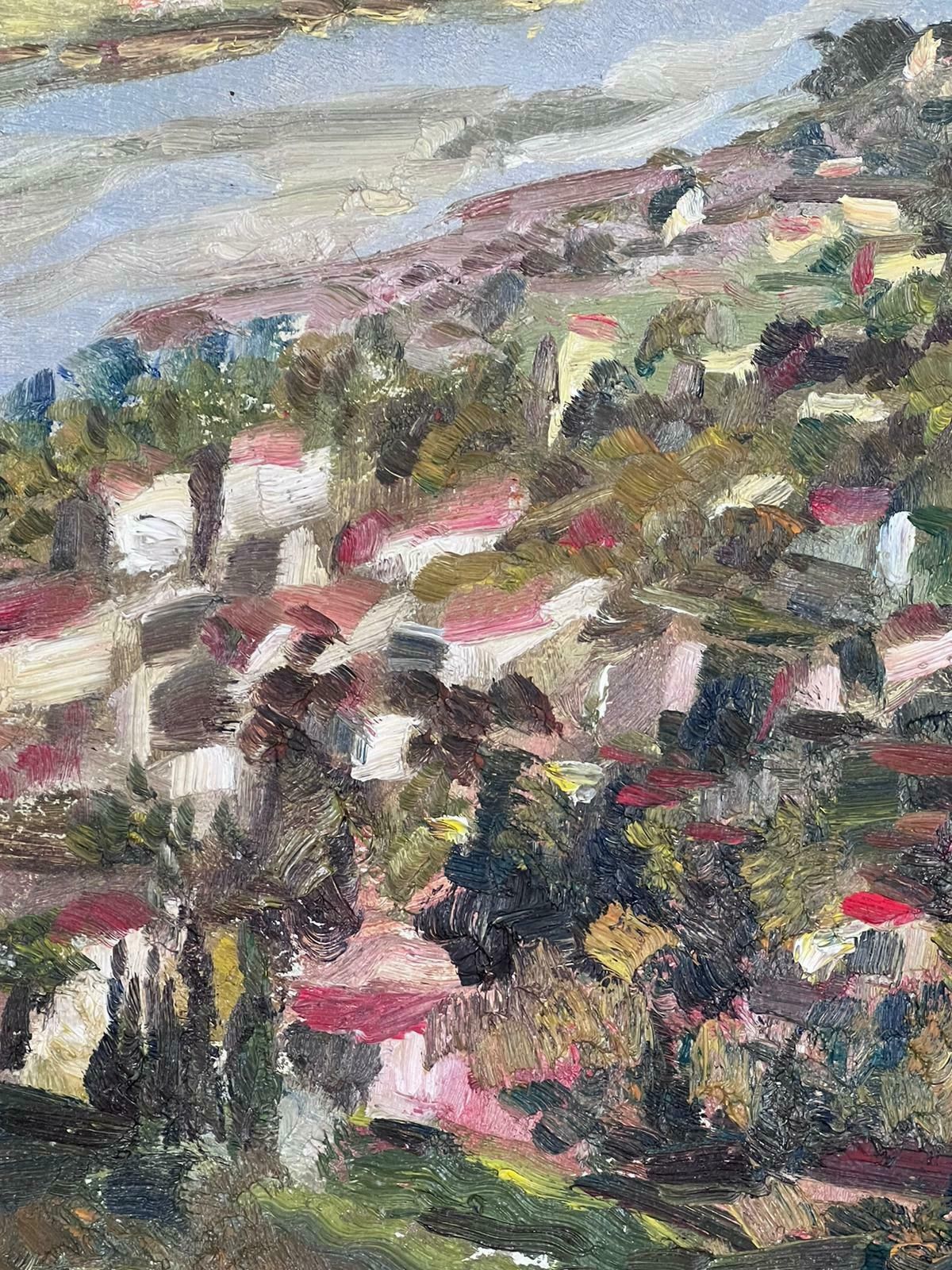 Josine Vignon1950s French Post Impressionist Signed Provencal Village Wide View Coast Line1950s photo Art