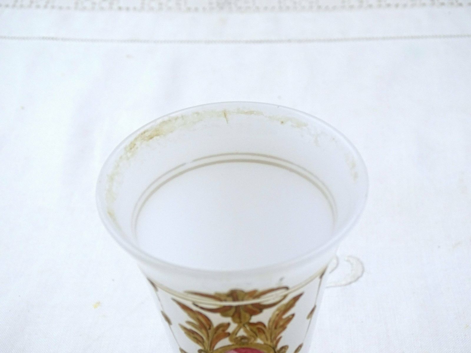Antique French 19th Century Hand Painted White Opaline Footed Champagne Glass, Vintage Collectible 1800s Milk Glass Vase From France photo buy