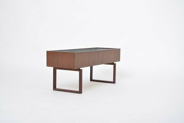 photo for sale Mid Century Danish Teak Wooden Planter Box With Inlay Metal Tub, 1960s