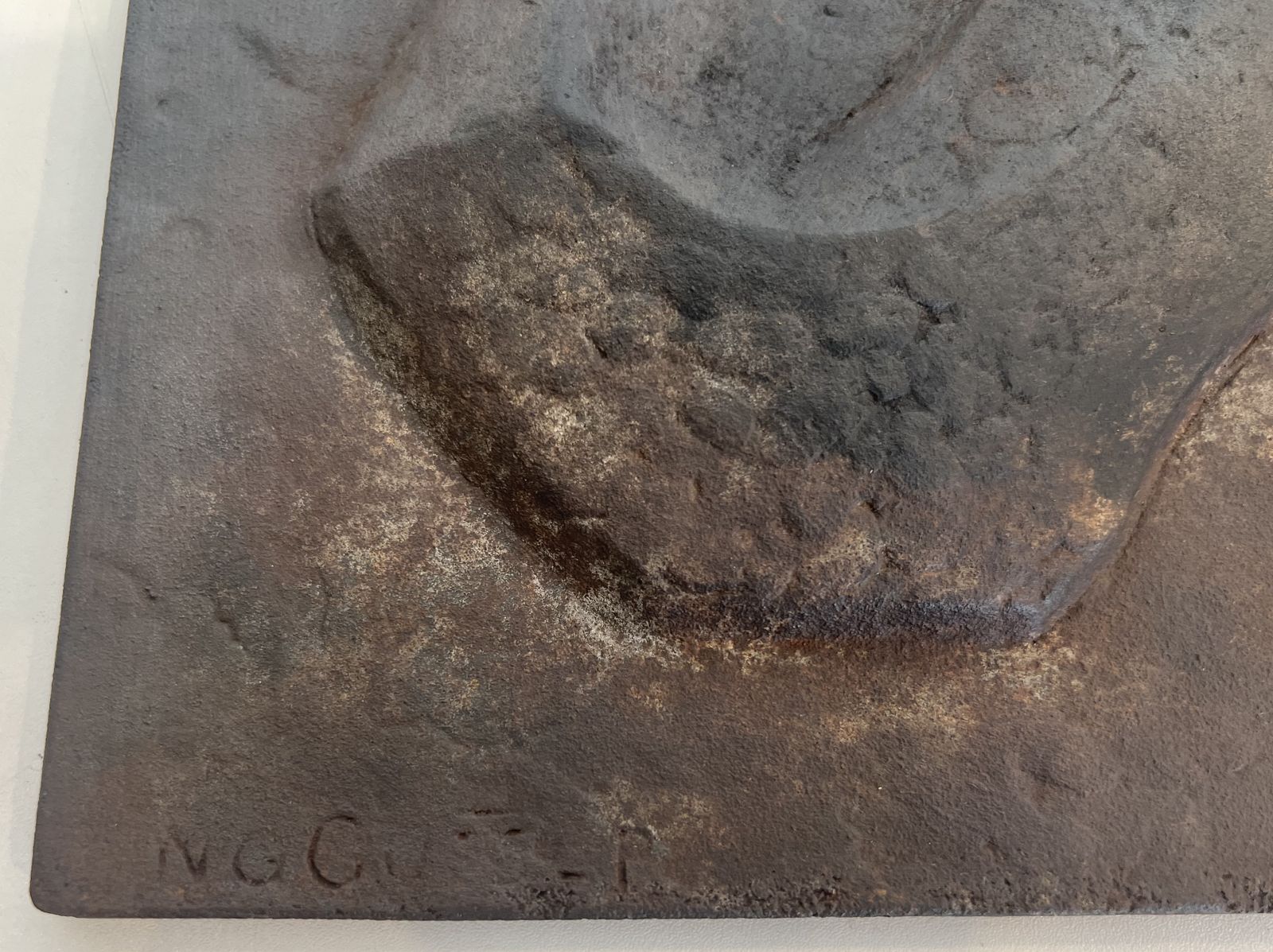 photo for sale Modernist Cast Iron Fireplace Plate Depicting Adam And Eve, The Apple And The Serpent. Signed And Published By Stern