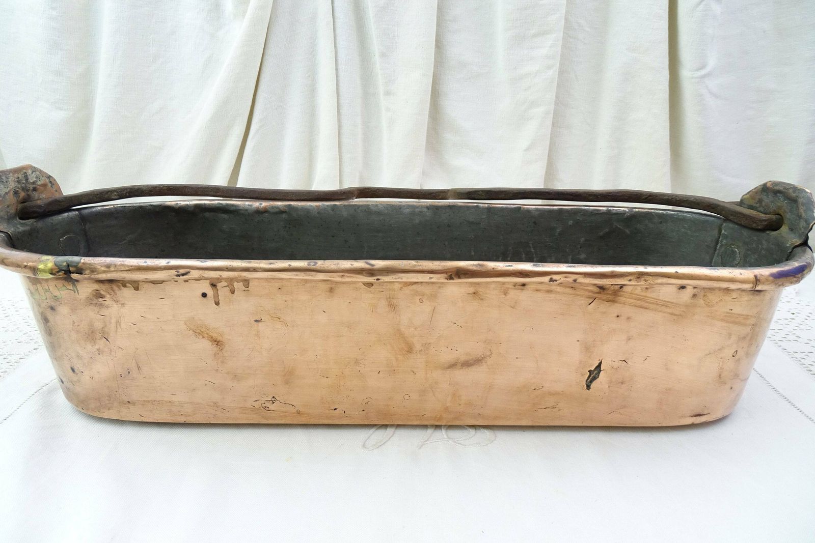 Antique French Hand Crafted Copper Fish Cooking Kettle / Pan, Steamer, Poacher With Forged Iron Handle, French Country Chateau Kitchen Decor photo furniture