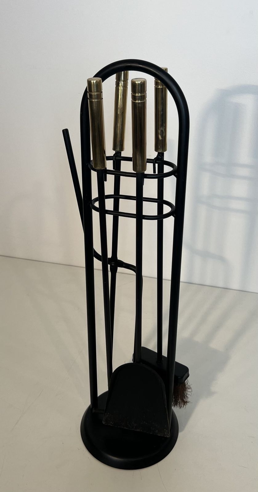 Black Lacquered Metal And Brass Design Fire Kit photo furniture