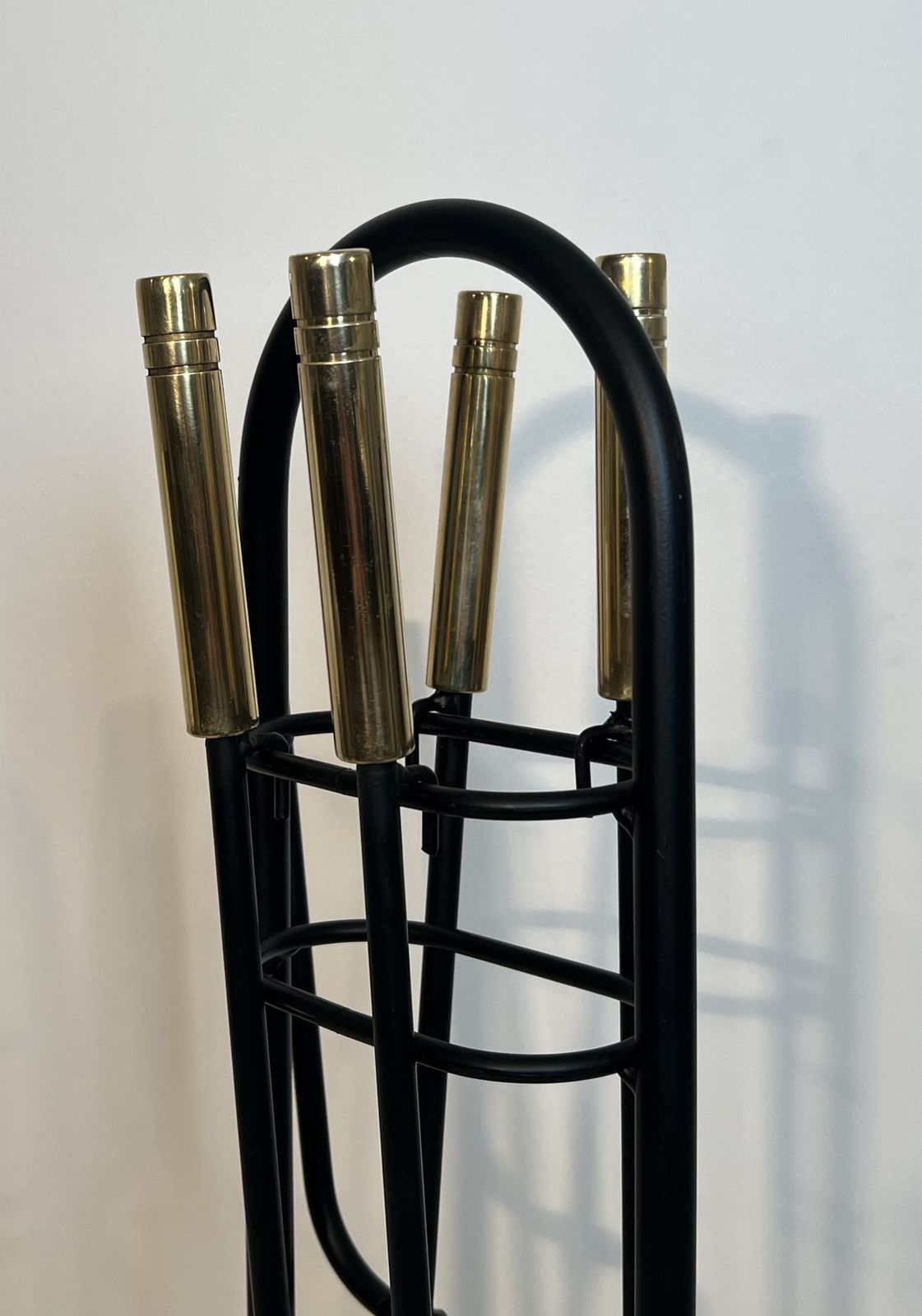 Black Lacquered Metal And Brass Design Fire Kit photo 1250.0