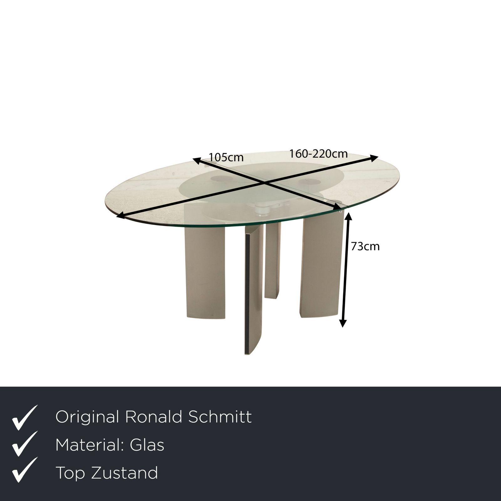Ronald Schmitt K / G 750 / E Glazen Eettafel Zilver met Uitschuiffunctie photo furniture
