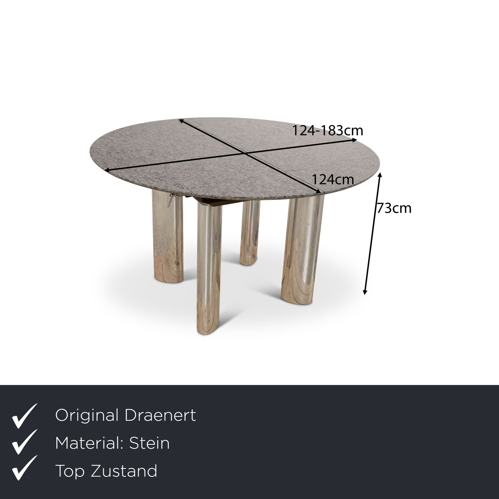Draenert Stone Dining Table Grey Extendable 124/183 X 73 X 124 photo furniture