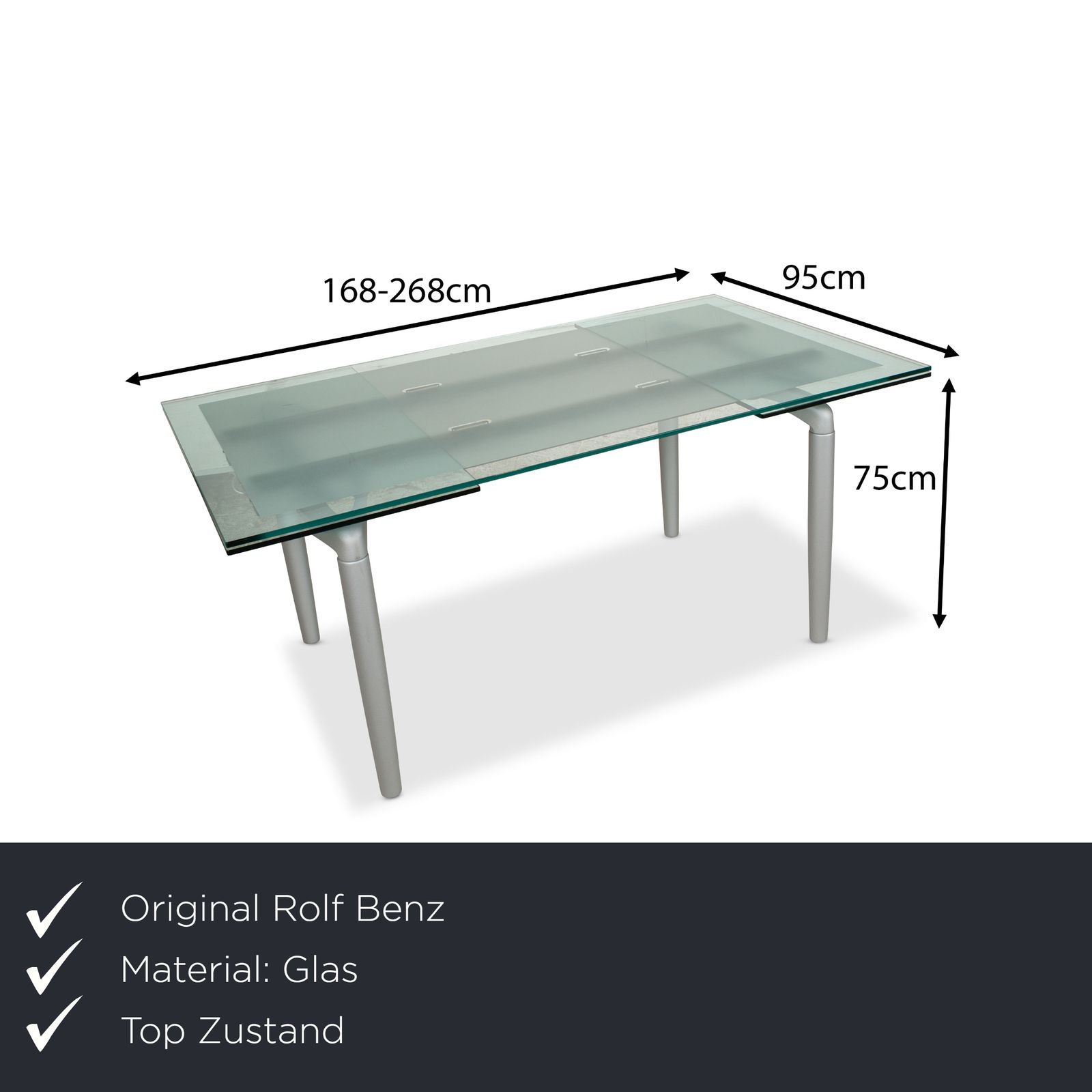 Rolf Benz 8170 Glazen Zilveren Eettafel Uitschuifbaar photo furniture