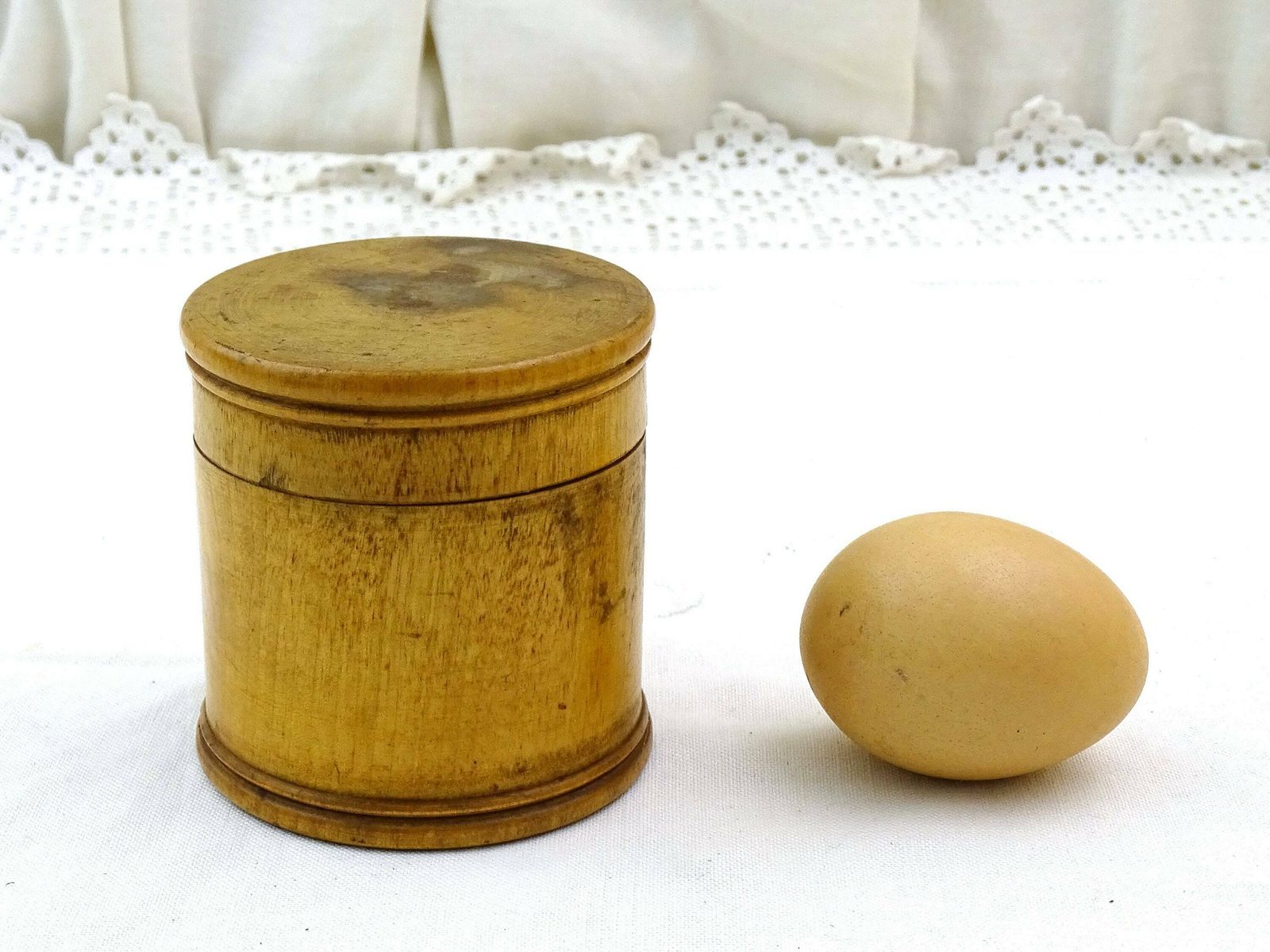 Antique French Turned Wooden Round Box, Retro Treen Box Made Of Wood From France, Brocante Country Farmhouse Flea Market Home Decor photo furniture