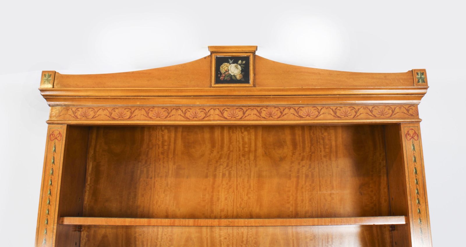 Vintage English Sheraton Revival Satin Wood Open Bookcase 20th C photo for sale