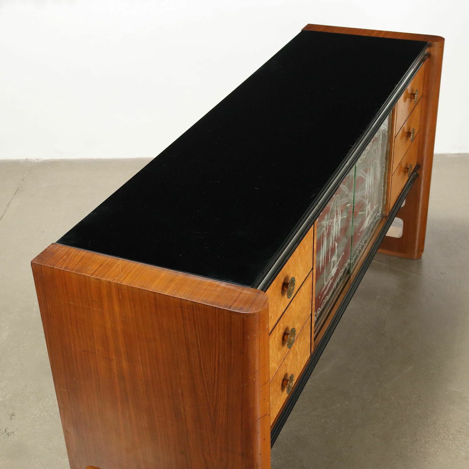Furniture Vintage Cabinet Palazzi Dell'arte Cantù Walnut Brass Italy 1940s photo