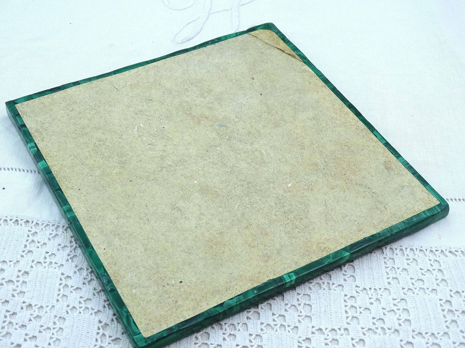 Vintage Inlaid Malachite Semi Precious Stone Chess Board With Bronze Metal Banding, Retro Luxury Exotic Board Game In Green And White photo Home Decor